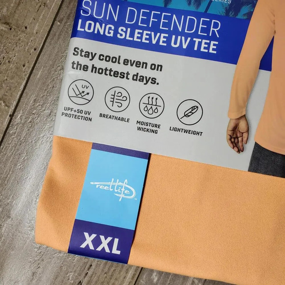 NWT Reel Life Men's Size XXL Sun Defender Long Sleeve UV Tee Apricot Wash - Picture 8 of 14